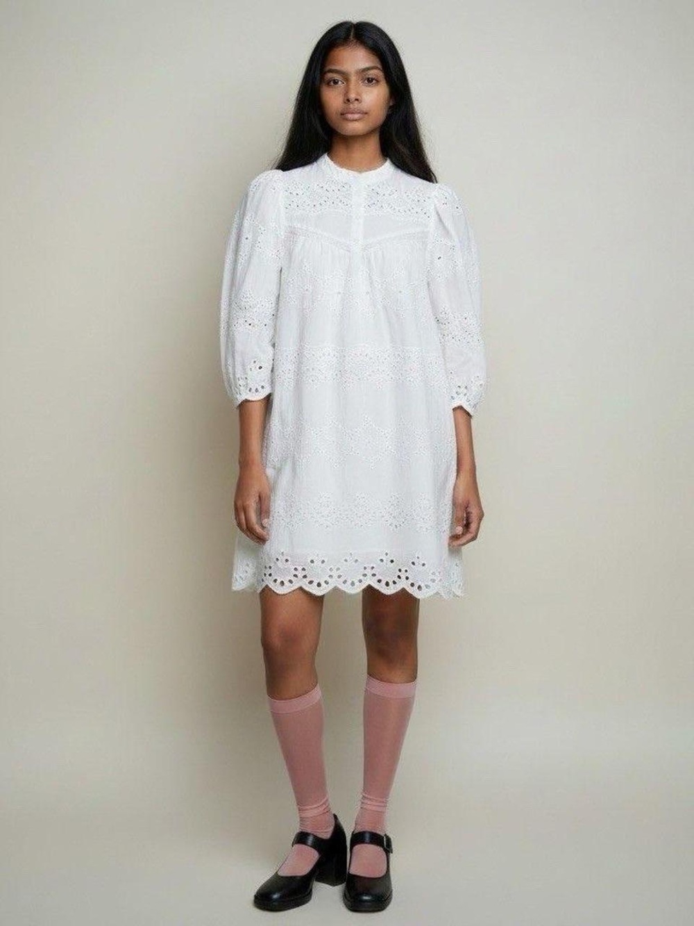 Universal Thread White Eyelet Lace Puff-Sleeve Mini Dress